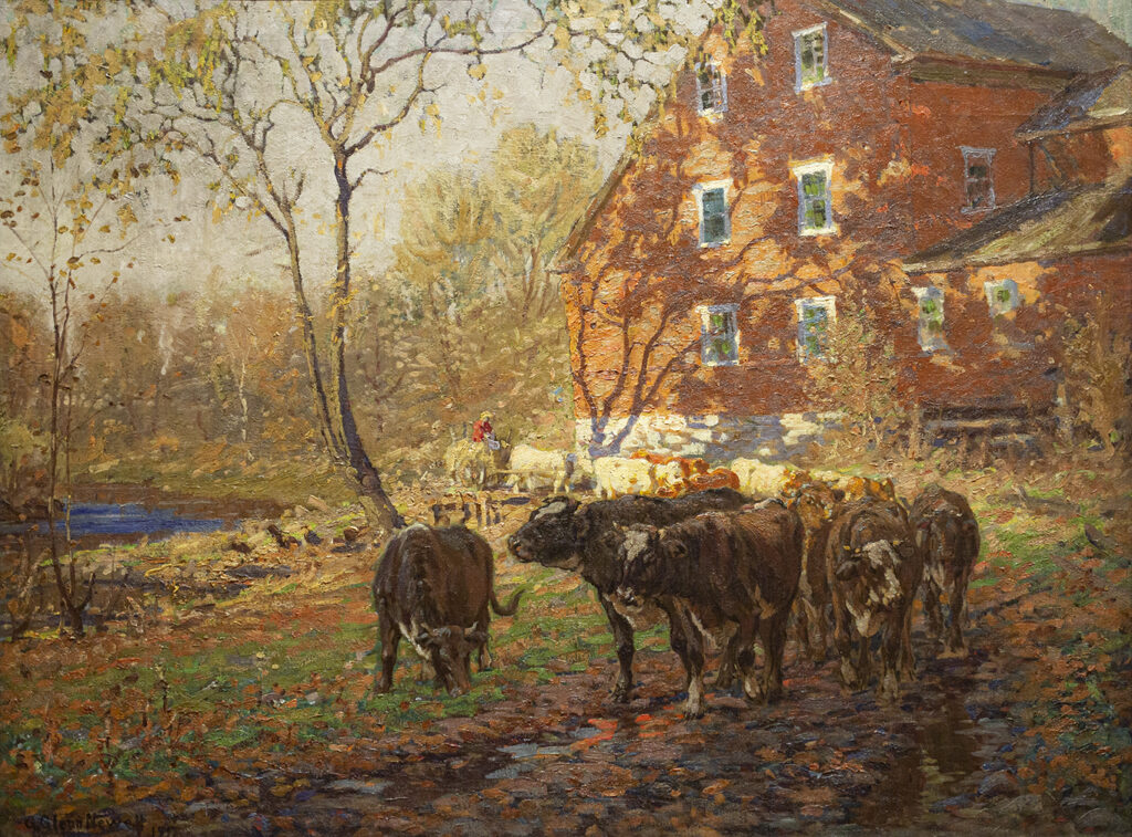 George Glenn Newell, By the Drovers Inn, 1917, Oil on canvas, Museum purchase 1917. Adopted in memory of William Gladys Jones by Roger and Gloria Jones, 2006. 
Located in the Cushwa Gallery, first level.