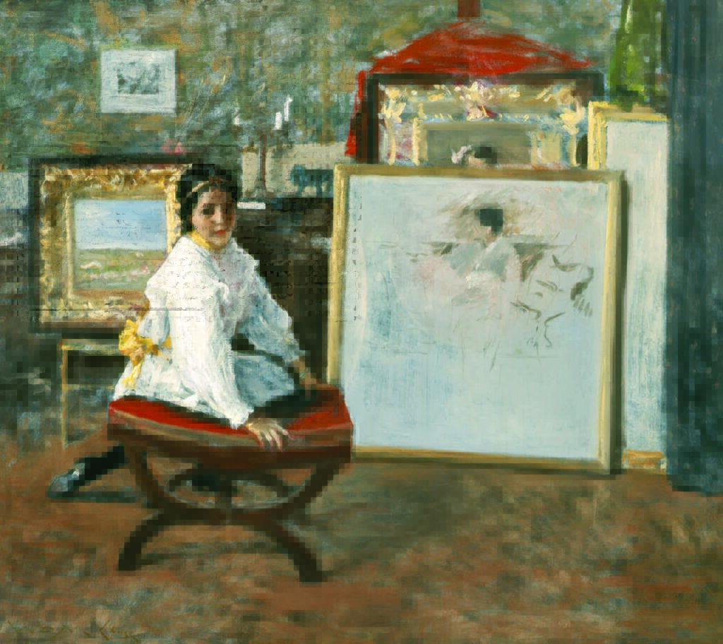 William Merritt Chase, Did You Speak to Me?, 1897, Oil on canvas, Museum purchase 1921.  Located in the Watson Gallery, first level. 