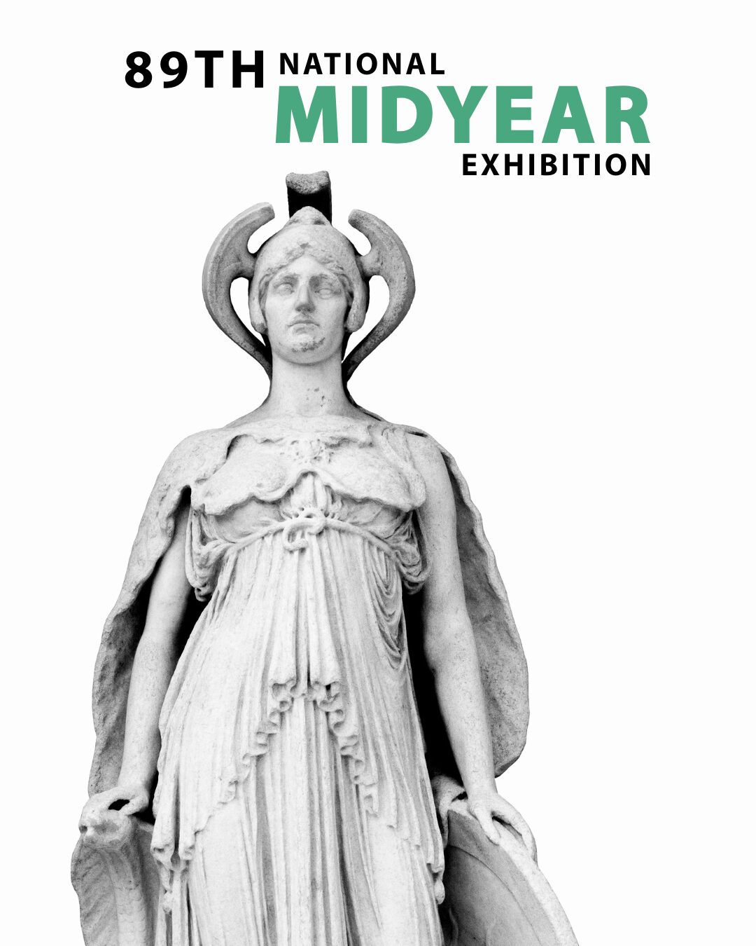 Promotional image for the 89th National Midyear Exhibition at The Butler Institute of American Art, showcasing contemporary two-dimensional and relief artworks by U.S. artists, juried by Dr. Louis Zona.
